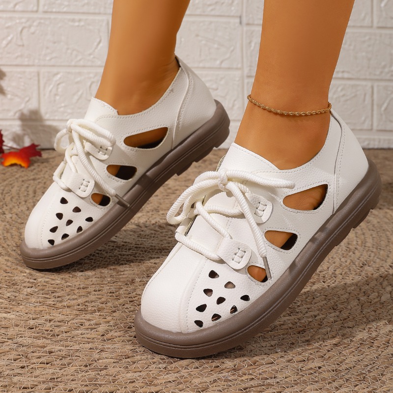 Crossfit Outfit - Sommer-Damenmode-Sandalen mit Lochmuster, Damen-Lederschuhe, bequeme, weiche